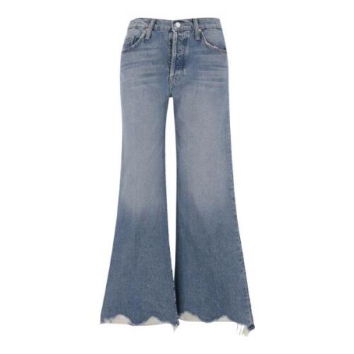 Flared Denim Jeans met Raffelige Onderkant Mother , Blue , Dames