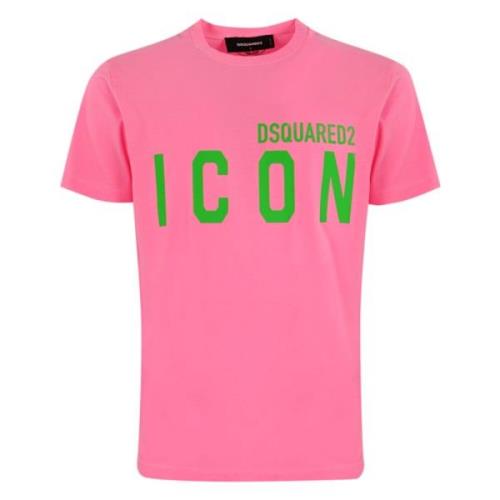 Heren T-shirt van katoen met logo Dsquared2 , Pink , Heren