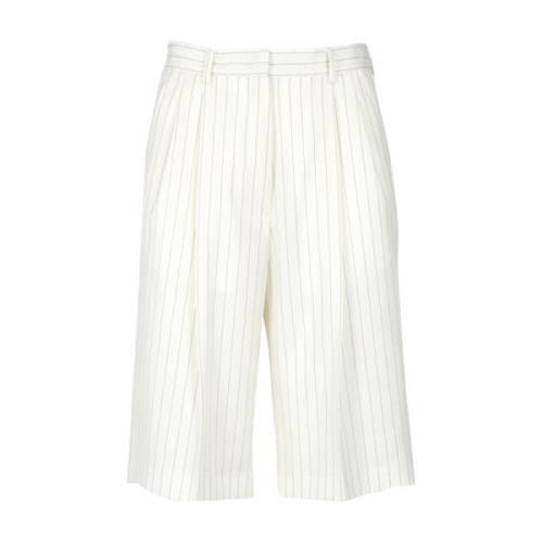 Witte shorts met hoge taille en plooien Msgm , White , Dames