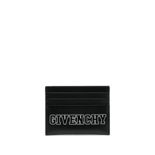 Zwarte leren creditcard portemonnee met logo print Givenchy , Black , ...