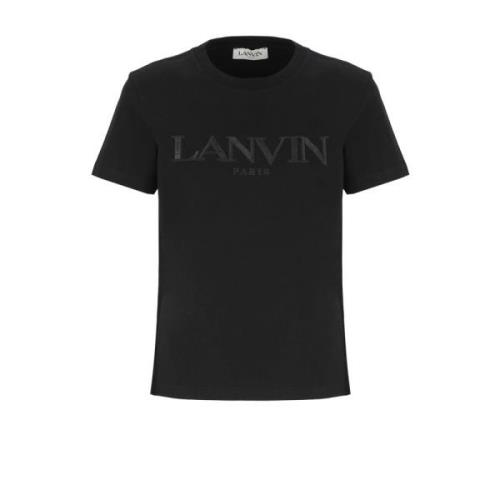 Zwarte katoenen T-shirt met geborduurd logo Lanvin , Black , Dames