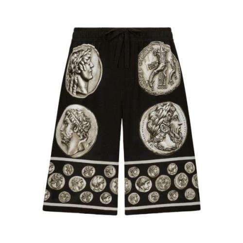Zijden Bermuda Shorts met Muntprint Dolce & Gabbana , Black , Heren