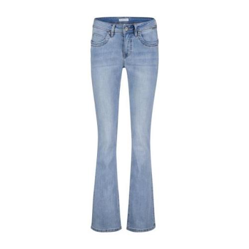 Flared Leg Jeans Red Button , Blue , Dames