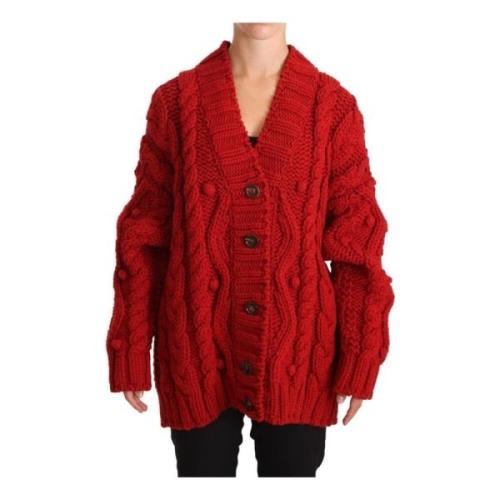 Rode Textuur Wollen Cardigan Dolce & Gabbana , Red , Dames
