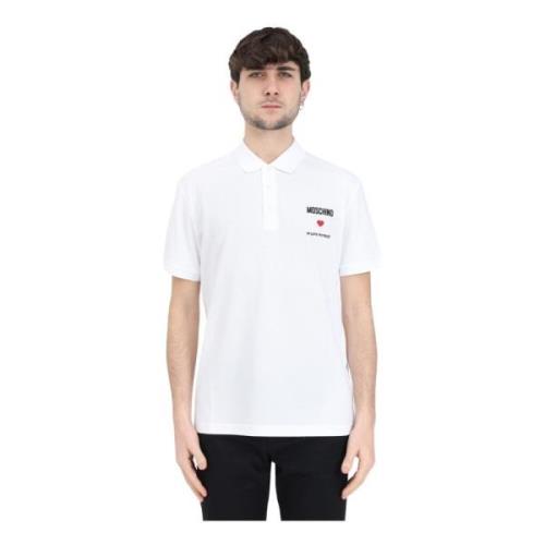 Logo Polo Shirt in Love We Trust Moschino , White , Heren