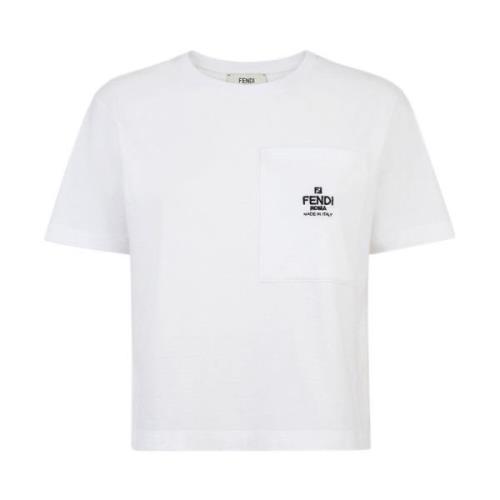 Witte T-shirt met geborduurd logo Fendi , White , Dames