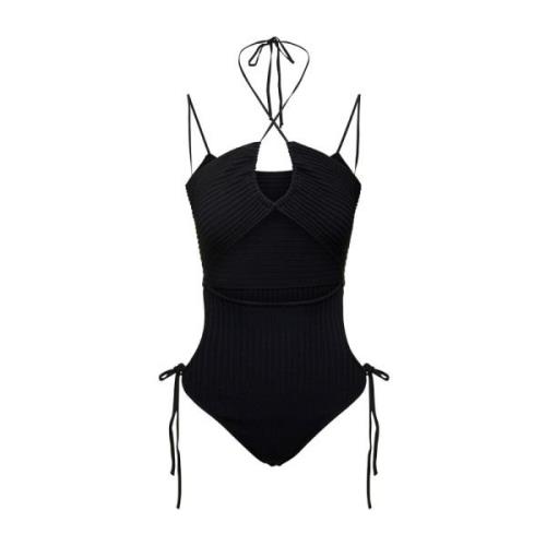 Zwarte Geribbelde Halterneck Bodysuit Andrea Adamo , Black , Dames