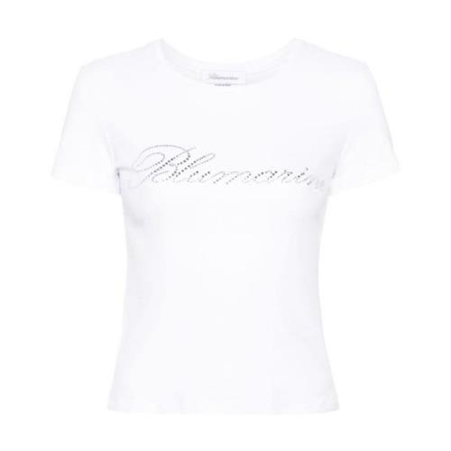 Witte T-shirt met Rhinestone Logo Blumarine , White , Dames