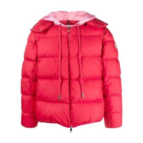 Rode gewatteerde nylon jas met afneembare capuchon Moncler , Pink , Da...