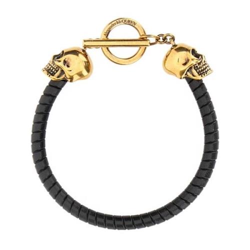 Stijlvolle zwarte leren armband Alexander McQueen , Black , Heren