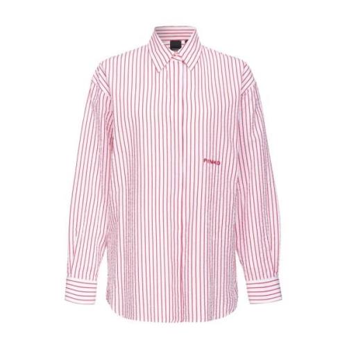 Gestreepte Klassieke Shirt van Stretchkatoen Pinko , Pink , Dames