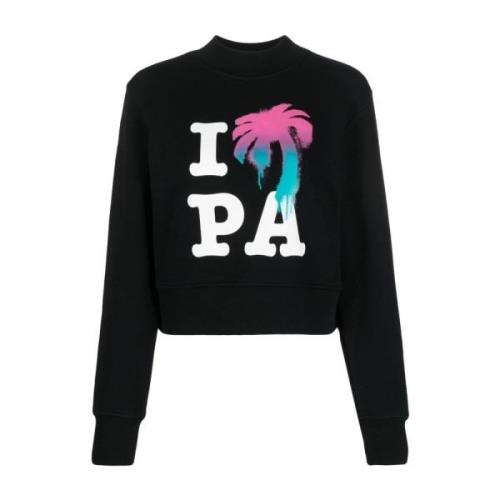 Zwarte Sweater met Logo Print Palm Angels , Multicolor , Dames