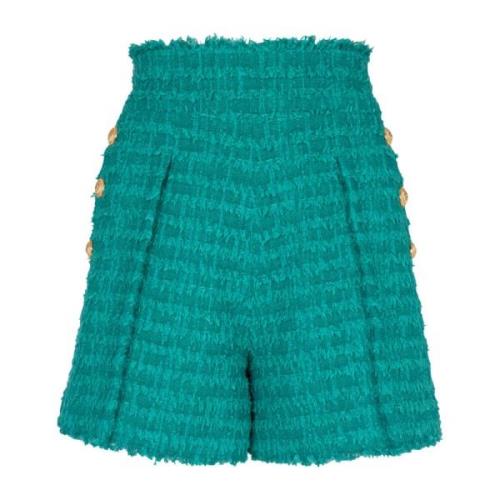 Flared tweed shorts Balmain , Green , Dames