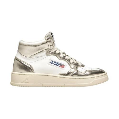 Metallic Goud Leren Sneakers Autry , White , Dames