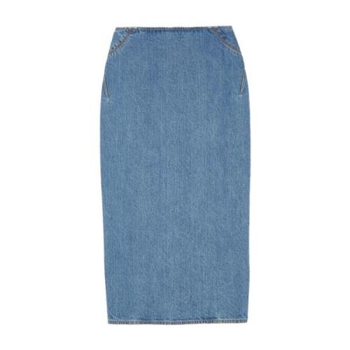 Vintage Blauwe Denim Pencil Rok Alaïa , Blue , Dames