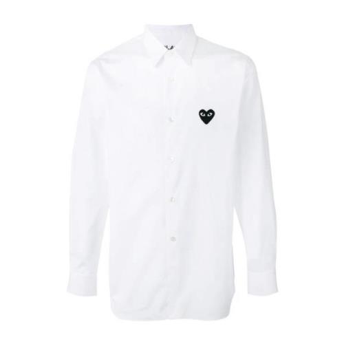 Zwarte hart geborduurde shirt Comme des Garçons Play , White , Heren
