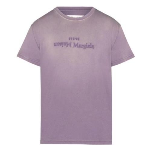 Paars Logo Print Katoenen T-Shirt Maison Margiela , Purple , Dames