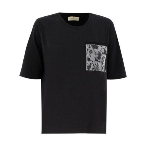 Geborduurd Crew Neck T-shirt Panicale , Black , Dames