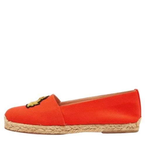 Pre-owned Canvas flats Christian Louboutin Pre-owned , Orange , Dames