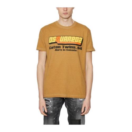 Katoenen Print T-Shirt Dsquared2 , Beige , Heren