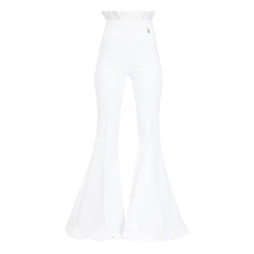 Ivory Flared Broek met Charme Detail Elisabetta Franchi , White , Dame...