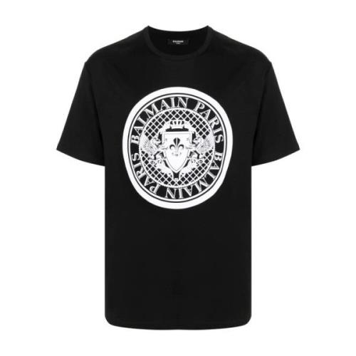 Katoenen Logo Print T-Shirt Balmain , Black , Heren