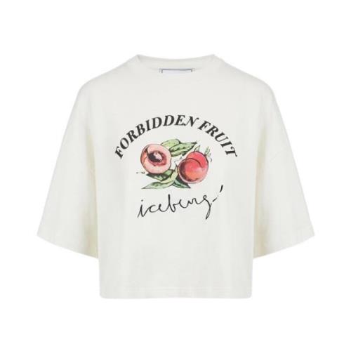 Korte mouwen witte cropped T-shirt met Forbidden Fruit print Iceberg ,...