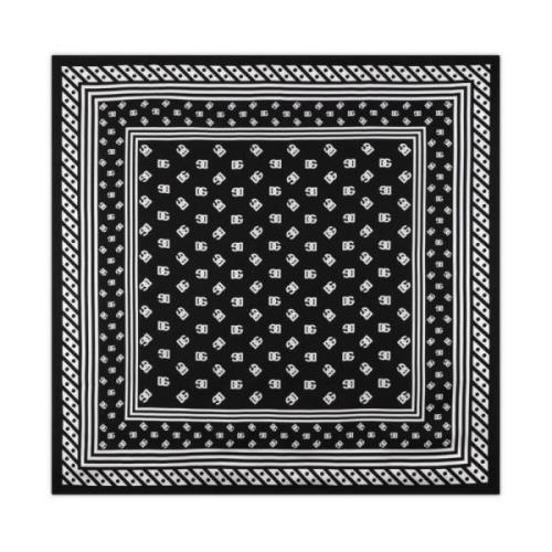 Zijden Sjaal met Logo Print Dolce & Gabbana , Black , Dames