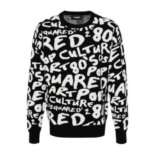 Zwart/Wit Crew-Neck Sweater Dsquared2 , Multicolor , Heren