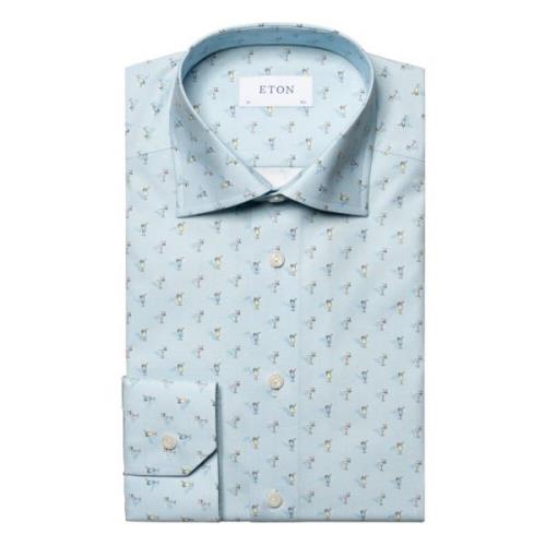 Slim Fit Overhemd met Drinks Print Eton , Blue , Heren