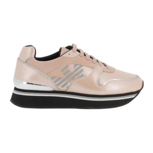 Roze Leren Sneakers met Suède Inzetstukken Emporio Armani , Pink , Dam...