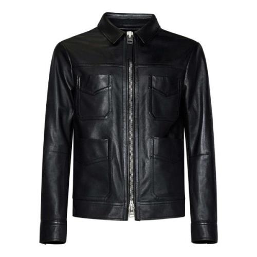 Zwarte Leren Jassen met Handtekening Ritssluiting Tom Ford , Black , H...