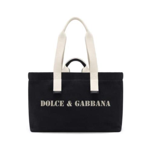Canvas Schoudertas met Logo Print Dolce & Gabbana , Blue , Heren