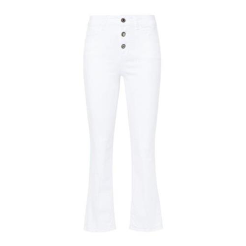 Witte Bootcut Jeans met Logo Plaque Liu Jo , White , Dames