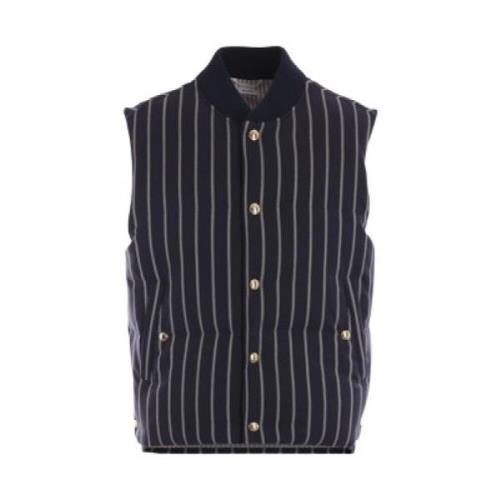 Blauwe Gestreepte Wollen Bomberjas Thom Browne , Blue , Heren