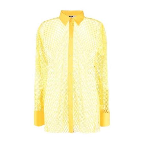 Gele Katoenen Mesh Shirt met Tonal Poplin Afwerking Msgm , Yellow , Da...