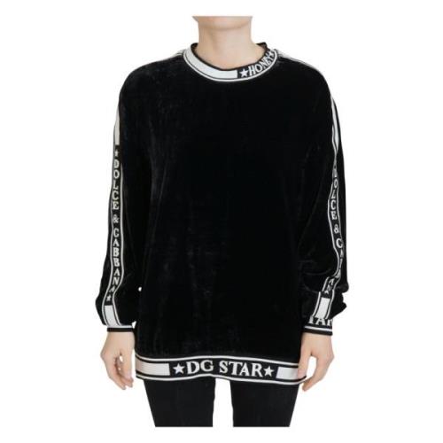 Zwarte Velvet Crewneck Pullover Sweater Dolce & Gabbana , Black , Dame...