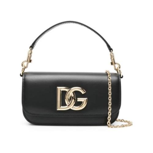 Zwarte Leren Crossbody Tas met Logo Detail Dolce & Gabbana , Black , D...