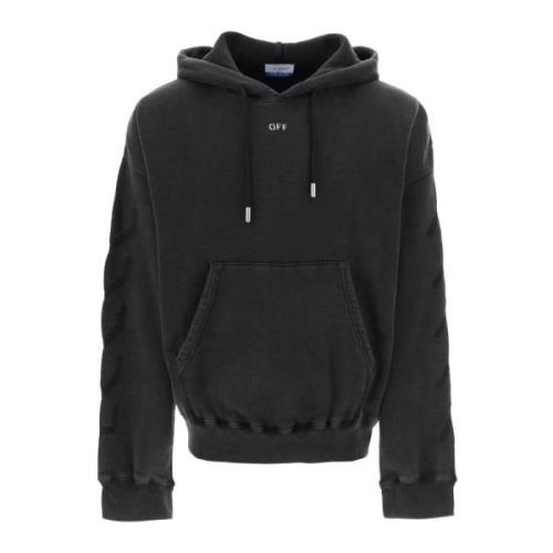 Vervaagde Katoenen Hoodie met Grafische Print Off White , Gray , Heren