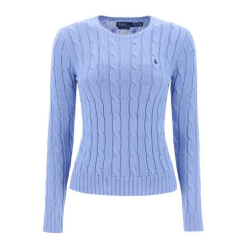 Kabelgebreide Katoenen Trui met Logo Ralph Lauren , Blue , Dames