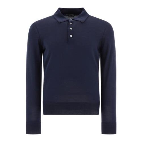 Wollen Polo Shirt Tom Ford , Blue , Heren