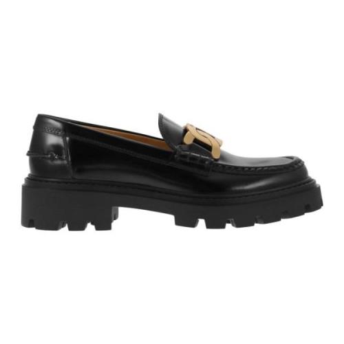 Moderne Leren Mocassin met Metalen Ketting Tod's , Black , Dames