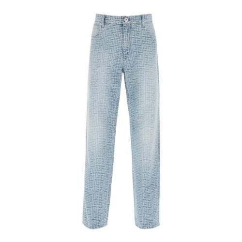 Monogram Straight Jeans Balmain , Blue , Heren