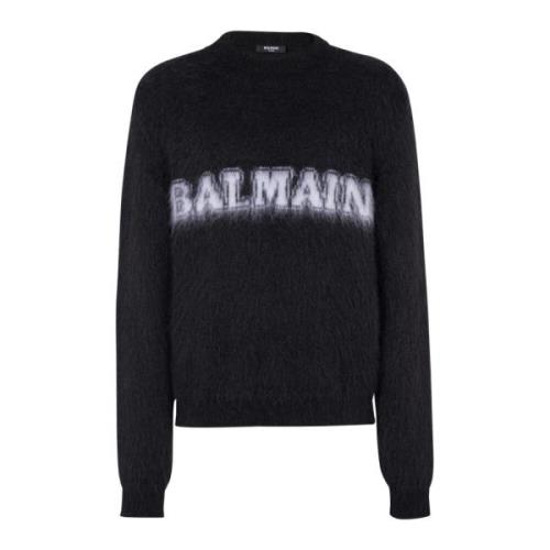 Retro trui van geborsteld mohair Balmain , Black , Heren