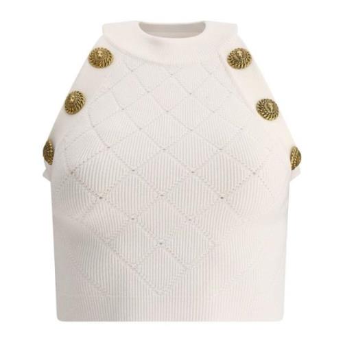 6 Knopen Tanktop Balmain , White , Dames