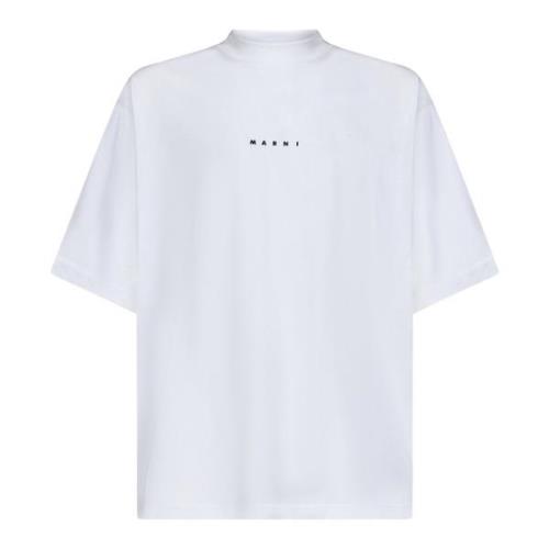 Boxy-fit T-shirt van Biologisch Katoen met Logo Print Marni , White , ...