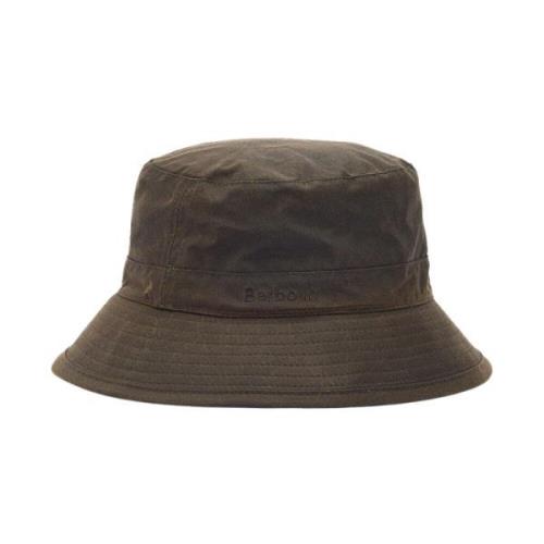 Gewaxte Katoenen Bucket Hoed Barbour , Green , Unisex