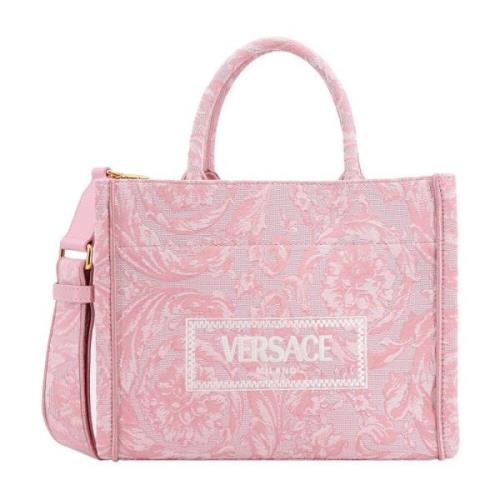 Barocco Canvas Handtas met Vintage Logo Versace , Pink , Dames