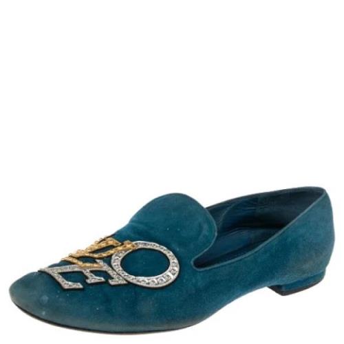 Pre-owned Suede flats Louis Vuitton Vintage , Blue , Dames