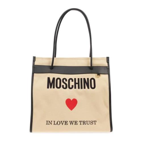 Shopper tas met logo Moschino , Beige , Dames